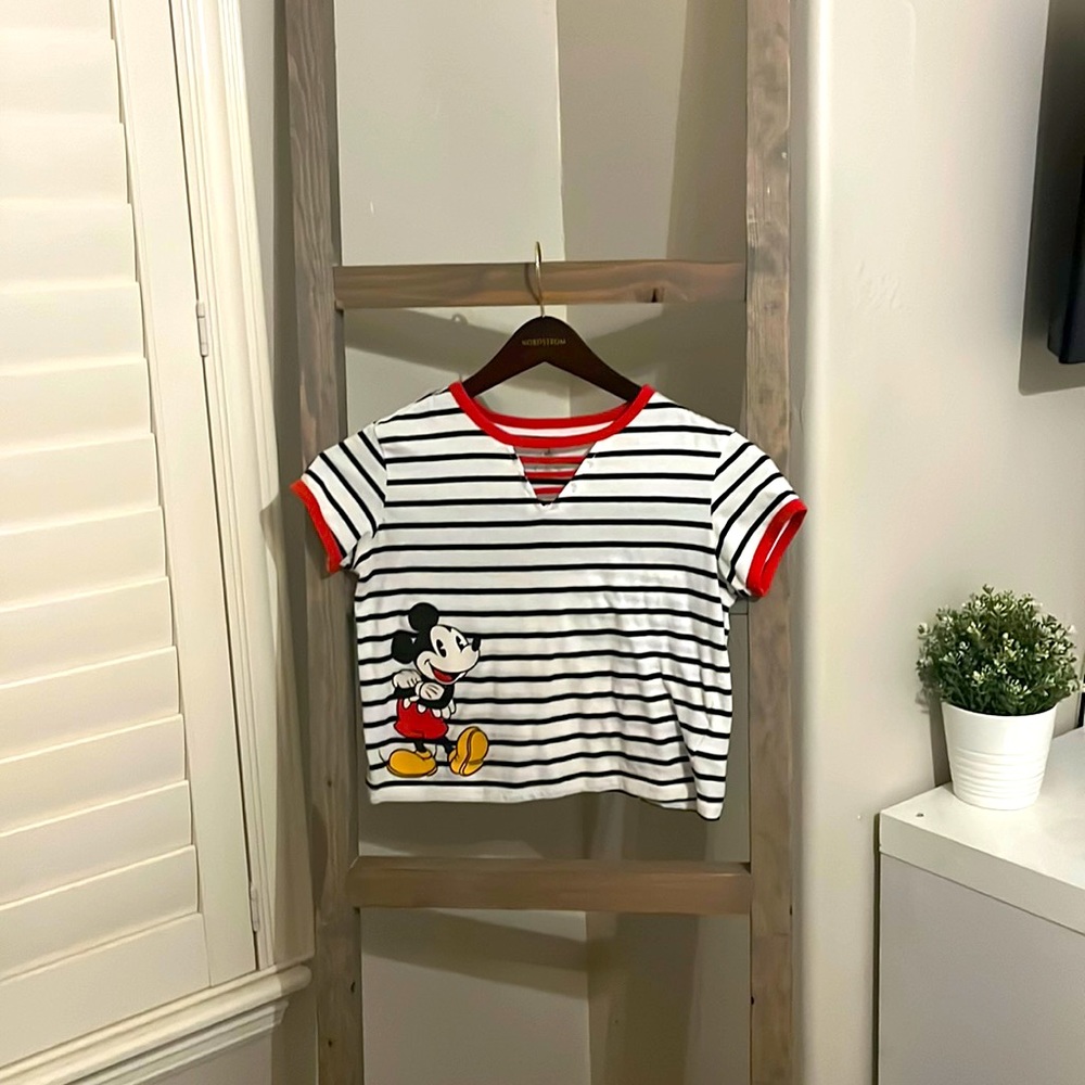 Red white and black, striped Mickey crop top